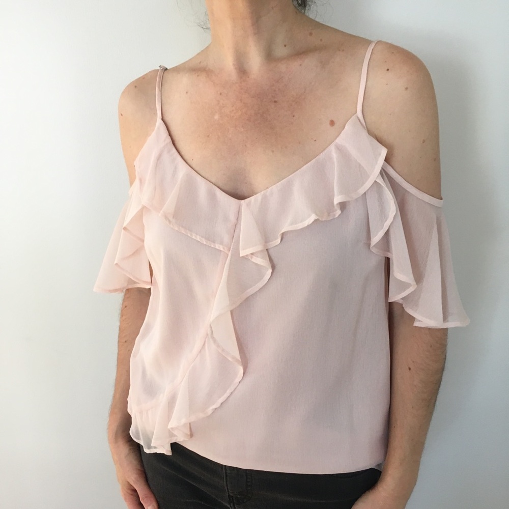 Blush Cold-shoulder Ruffle Blouse, Medium